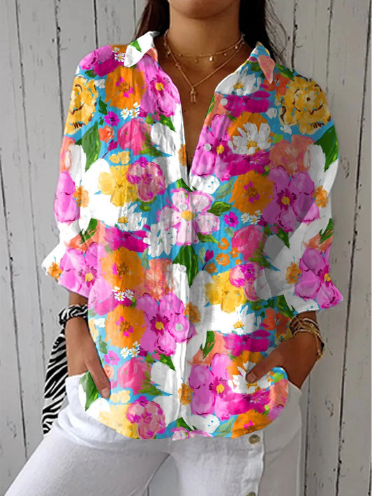 Afslappet Skjorte med Blomsterprint