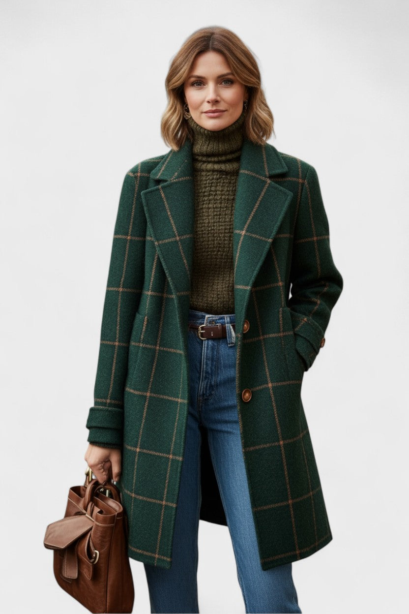Yrsa™ | Elegant tweed coat in checkered pattern
