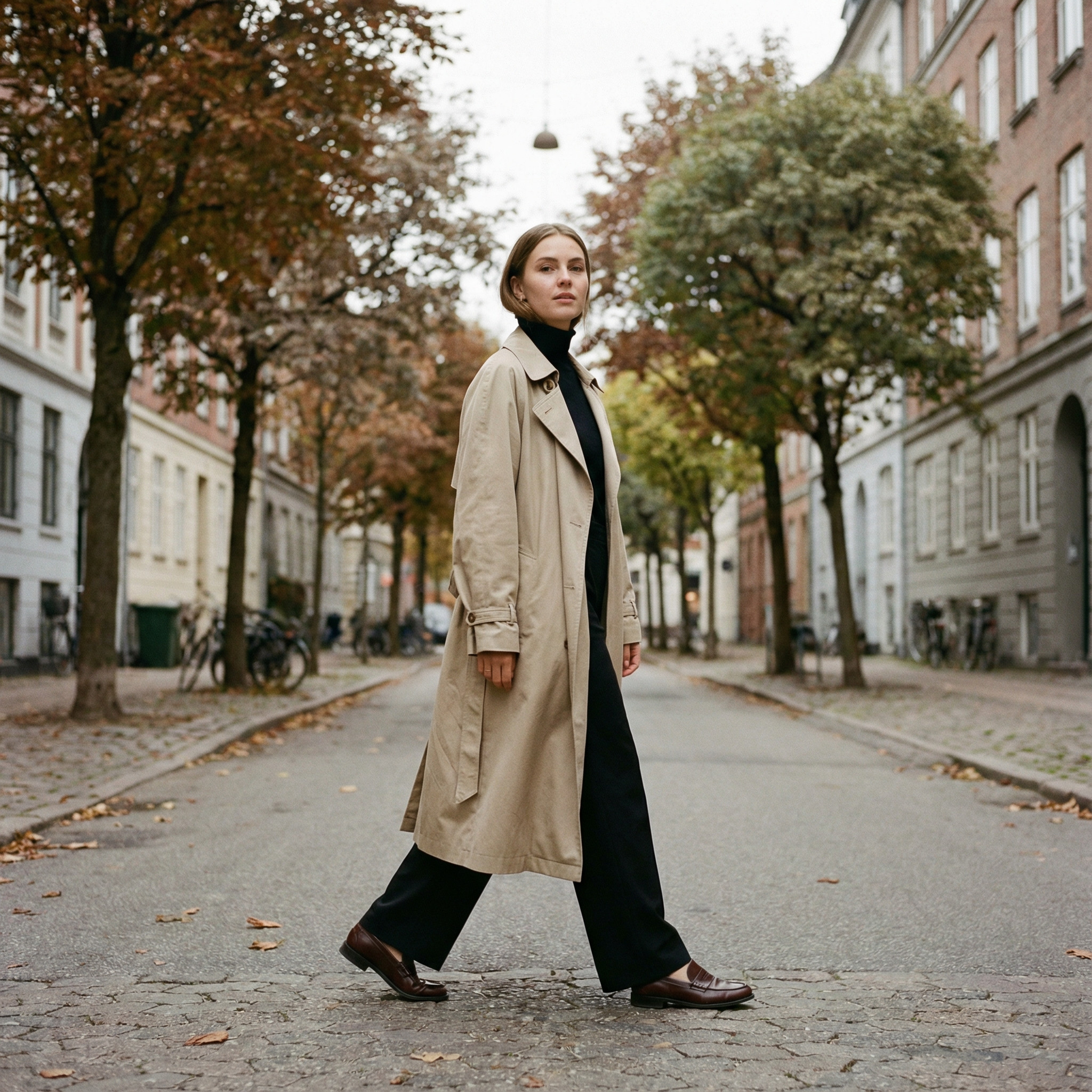 Person wearing sunglasses, brown jacket, striped shirt, and denim shorts.